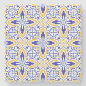 Grand Mosaic Blue and Gold Floral Mediterranean ストーンコースター (正面)