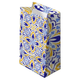 Grand Mosaic Blue and Gold Floral Mediterranean スモールペーパーバッグ