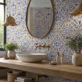 Grand Mosaic Blue and Gold Floral Mediterranean タイル