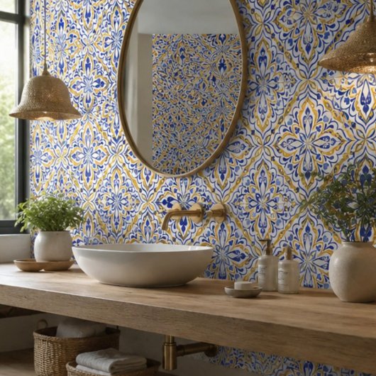 Grand Mosaic Blue and Gold Floral Mediterranean タイル