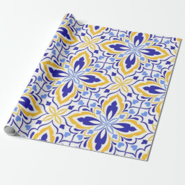 Grand Mosaic Blue and Gold Floral Mediterranean ラッピングペーパー