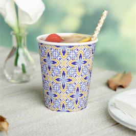 Grand Mosaic Blue and Gold Floral Mediterranean 紙コップ