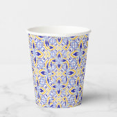 Grand Mosaic Blue and Gold Floral Mediterranean 紙コップ (右)