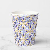Grand Mosaic Blue and Gold Floral Mediterranean 紙コップ (正面)