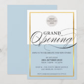 GRAND OPENINGビジモダンネスロ淡い色のゴ青金ゴールド 招待状 (正面/裏面)
