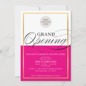 GRAND OPENINGモダン business logo hot pink金ゴールド 招待状 (正面)