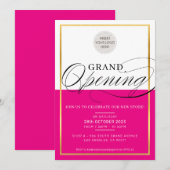 GRAND OPENINGモダン business logo hot pink金ゴールド 招待状 (正面/裏面)