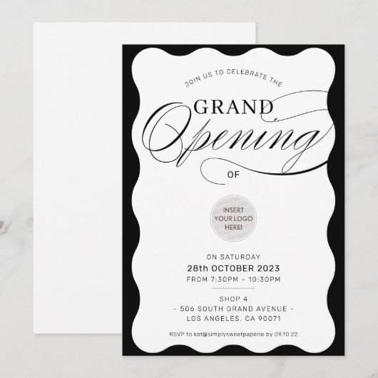 GRAND OPENING モダンビジネスイベント ブラックウェーブ 招待状 (正面/裏面)