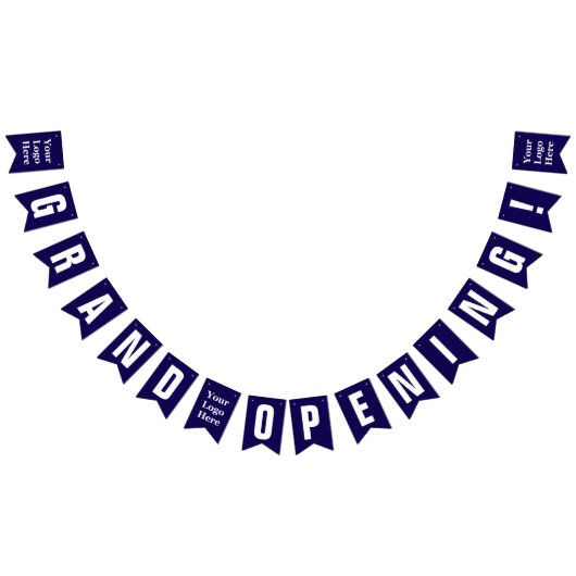 Grand Opening Dark Blue and White Your Logo Here バンティングフラッグ (全)