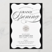 GRAND OPENING modern business event black wave 招待状 (正面)