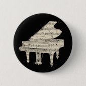 Grand Piano and Music Notes Button 缶バッジ (正面)