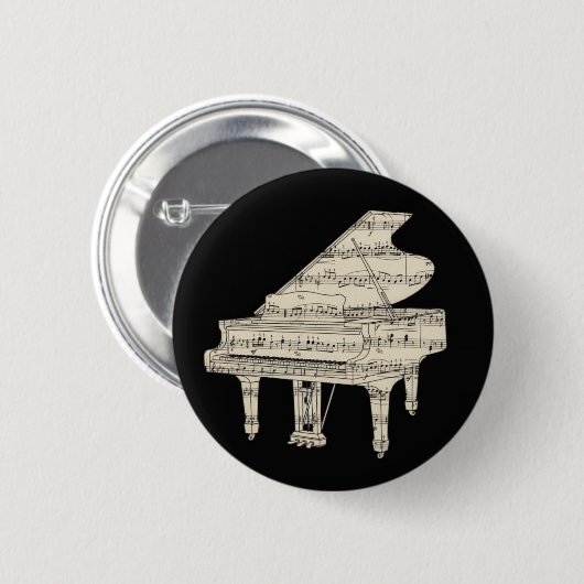 Grand Piano and Music Notes Button 缶バッジ (正面&裏面)
