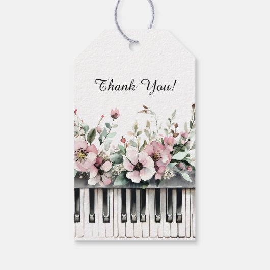Grand Piano Keys Floral Bouquet Thank You ギフトタグ (裏面)
