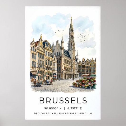 Grand-Place Brussels Print European Travel Decor ポスター (正面)