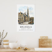 Grand-Place Brussels Print European Travel Decor ポスター (キッチン)