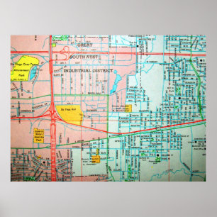 Grand Prairie, TX Vintage Map Poster ポスター