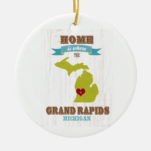 Grand Rapids、ミシガン州の地図-どこであります家 セラミックオーナメント (正面)
