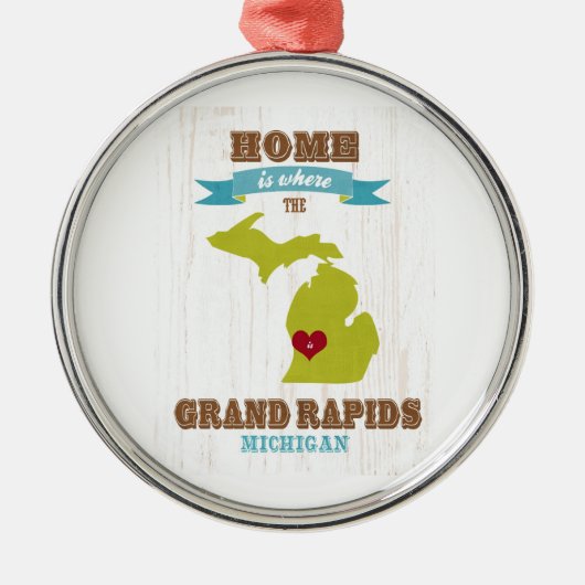 Grand Rapids、ミシガン州の地図-どこであります家 メタルオーナメント (正面)