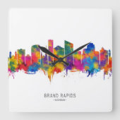 Grand Rapids Michigan Skyline スクエア壁時計 (正面)