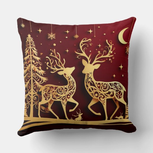 Grand Reindeer Waltz – Whimsy Holiday Pattern クッション (裏面)