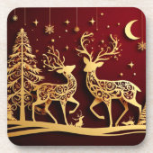 Grand Reindeer Waltz – Whimsy Holiday Pattern コースター (正面)