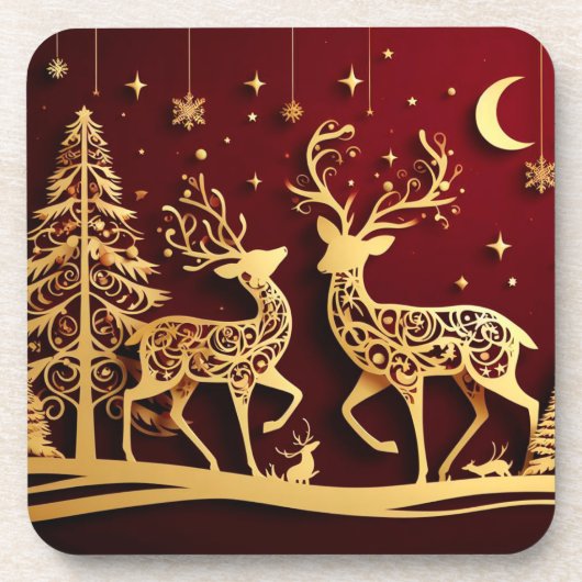 Grand Reindeer Waltz – Whimsy Holiday Pattern コースター (正面)