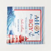 Grand Striped Blue Red Nautical Ahoy Boy  タペストリー (正面(横))