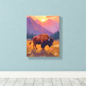 Grand Teton Bison | National Park Travel Painting キャンバスプリント (インサイチュ (ウッドフロア))