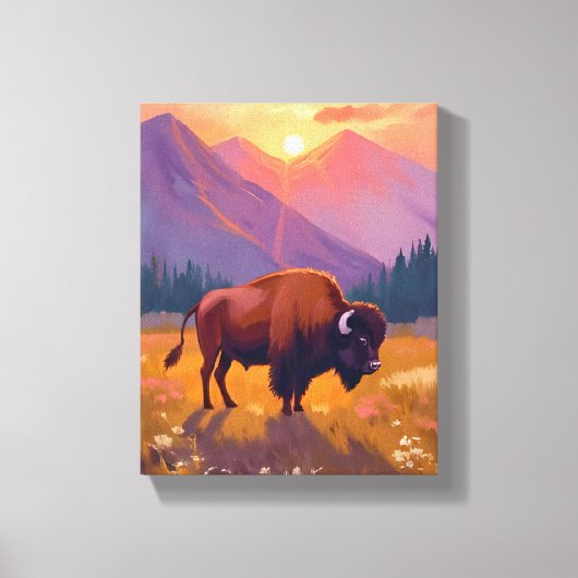 Grand Teton Bison | National Park Travel Painting キャンバスプリント (正面)