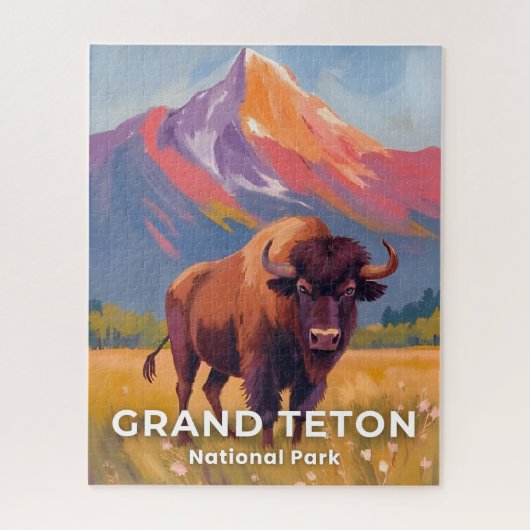 Grand Teton National Park | Bison Travel Art ジグソーパズル (縦)