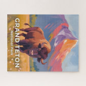 Grand Teton National Park | Bison Travel Art ジグソーパズル (横)