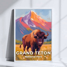 Grand Teton National Park | Bison Travel Art ポスター
