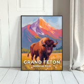 Grand Teton National Park | Bison Travel Art ポスター