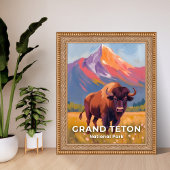 Grand Teton National Park | Bison Travel Art ポスター