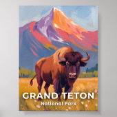 Grand Teton National Park | Bison Travel Art ポスター (正面)