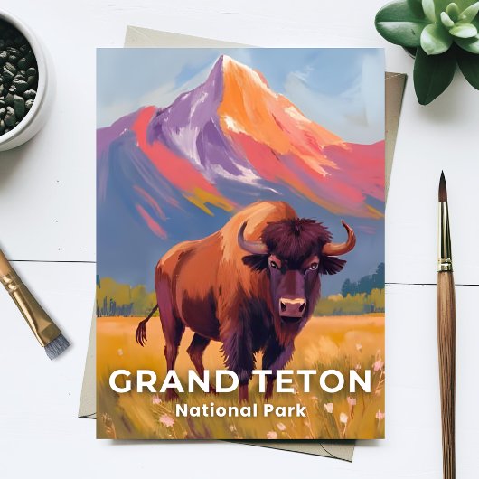 Grand Teton National Park | Bison Travel Art ポストカード