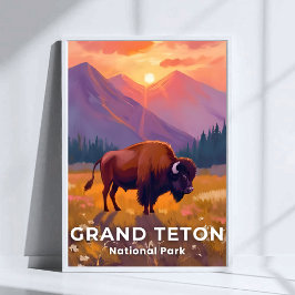 Grand Teton National Park | Bison Wyoming Travel ポスター