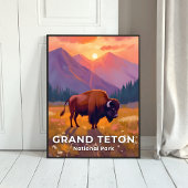 Grand Teton National Park | Bison Wyoming Travel ポスター
