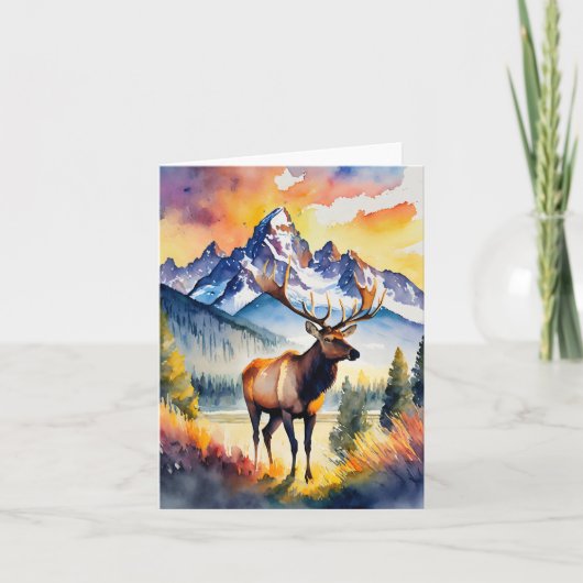 Grand Teton National Park Elk Watercolor カード (正面)
