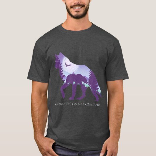 Grand Teton National Park Wyoming Wolf Tシャツ (正面)