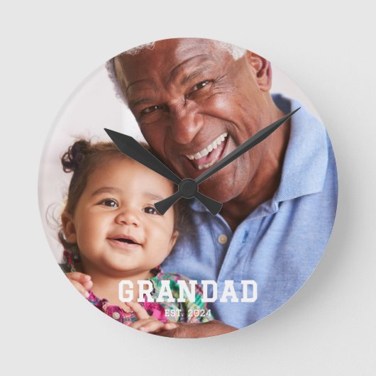 Grandad Established Modern White Bold Photo ラウンド壁時計 (正面)