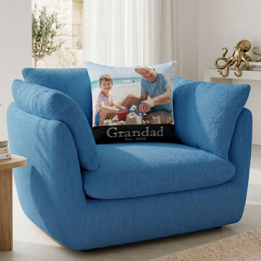 Grandad Established White Bold Minimal Text Photo クッション