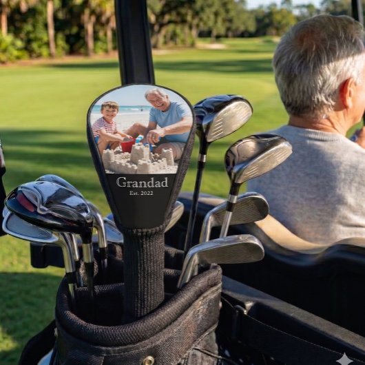 Grandad Established White Bold Minimal Text Photo ゴルフヘッドカバー