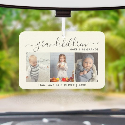 Grandchildren Make Life Grand 3 Photo Gray Script カーエアーフレッシュナー