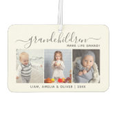 Grandchildren Make Life Grand 3 Photo Gray Script カーエアーフレッシュナー (裏面)