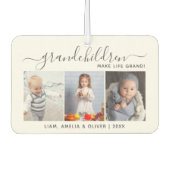 Grandchildren Make Life Grand 3 Photo Gray Script カーエアーフレッシュナー (正面)