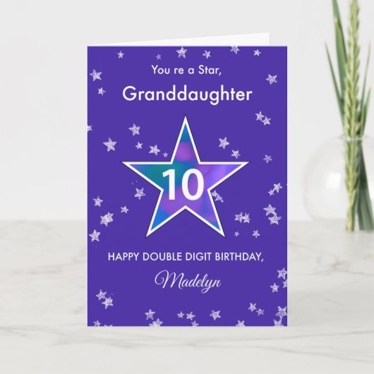 Granddaughter 10th Birthday Shining Star in Purple カード (正面)