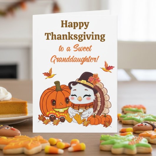 Granddaughter Baby Turkey & Pumpkin Thanksgiving  カード