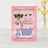 Granddaughter Birthday Card - Cupcake Princess カード (黄色い花)