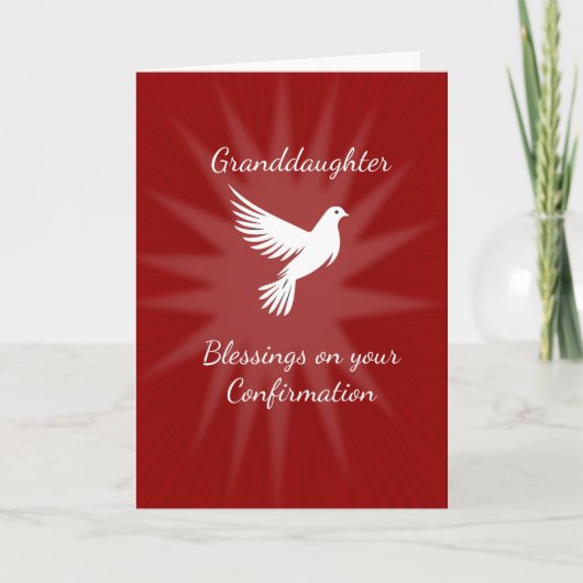 Granddaughter Confirmation Religious Red Dove Rays カード (正面)